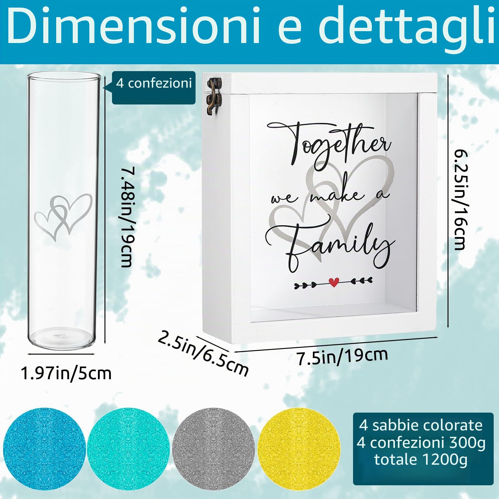 Kit per cerimonia di nozze con scatola di legno, 4 vasi da cerimonia e 4 funzioni di sabbia per matrimoni, feste nuziali