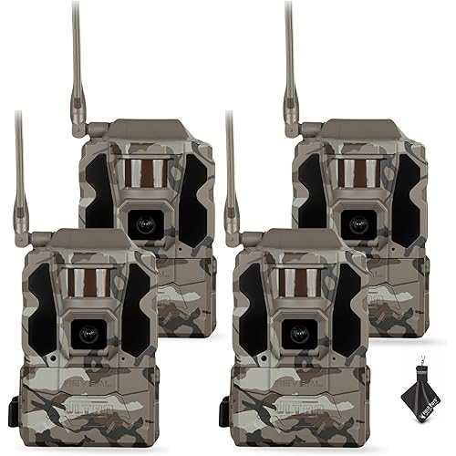 TACTACAM Reveal Ultra Cellular Trail Camera – 4K Photo, 1080P Video, Live Streaming, GPS, Low-Glow/No-Glow Flash, LTE + Cleaning Cloth | (4PK)