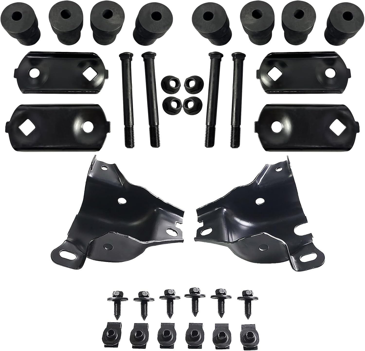 BST BSSP Leaf Spring Eye Mounting Bracket Kit & Pair Rear Leaf Spring Shackle Kit For 1967-1969 Chevy Camaro Pontiac Firebird Matching w/Pair Leaf Spring Front Eye Bushings