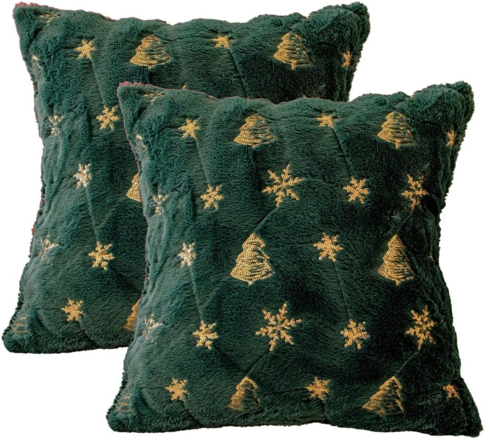MiOYOOW Christmas Pillow Covers, 2PCS Christmas Tree Embroidered Pillow Cover 17.7"x 17.7" Square Pillow Cases for Sofa Living Room Decor