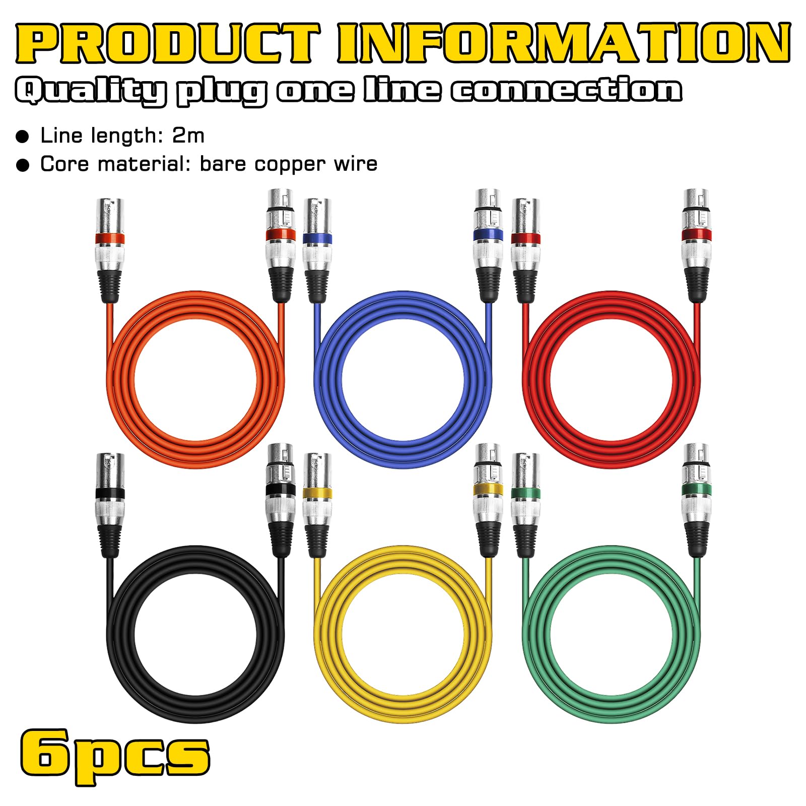 6 Cavi XLR Bilanciati 5M - Per Luci DMX E Microfoni, Connettori 3 Pin, Colorati - Foto 7