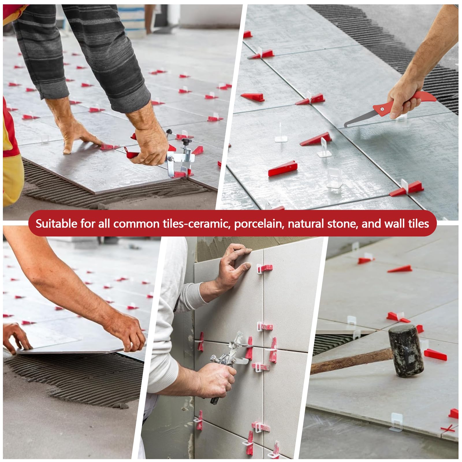 Fliesen Nivelliersystem 2mm, 402 Stück Nivelliersystem, 300 Zuglaschen, 100 Keile, 1 Zange, und 1Fugenkratzer, Fliesen Werkzeug für DIY-Fliesenarbeiten an Wand und Boden