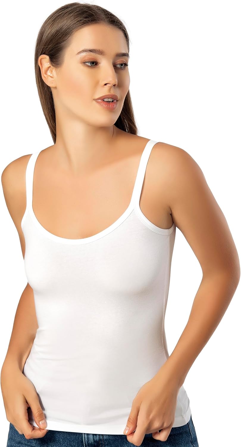 VAVONNE Basic Cotton Cami Tank Top for Women, Slim-Fit Soft Stretch Camisole Undershirt
