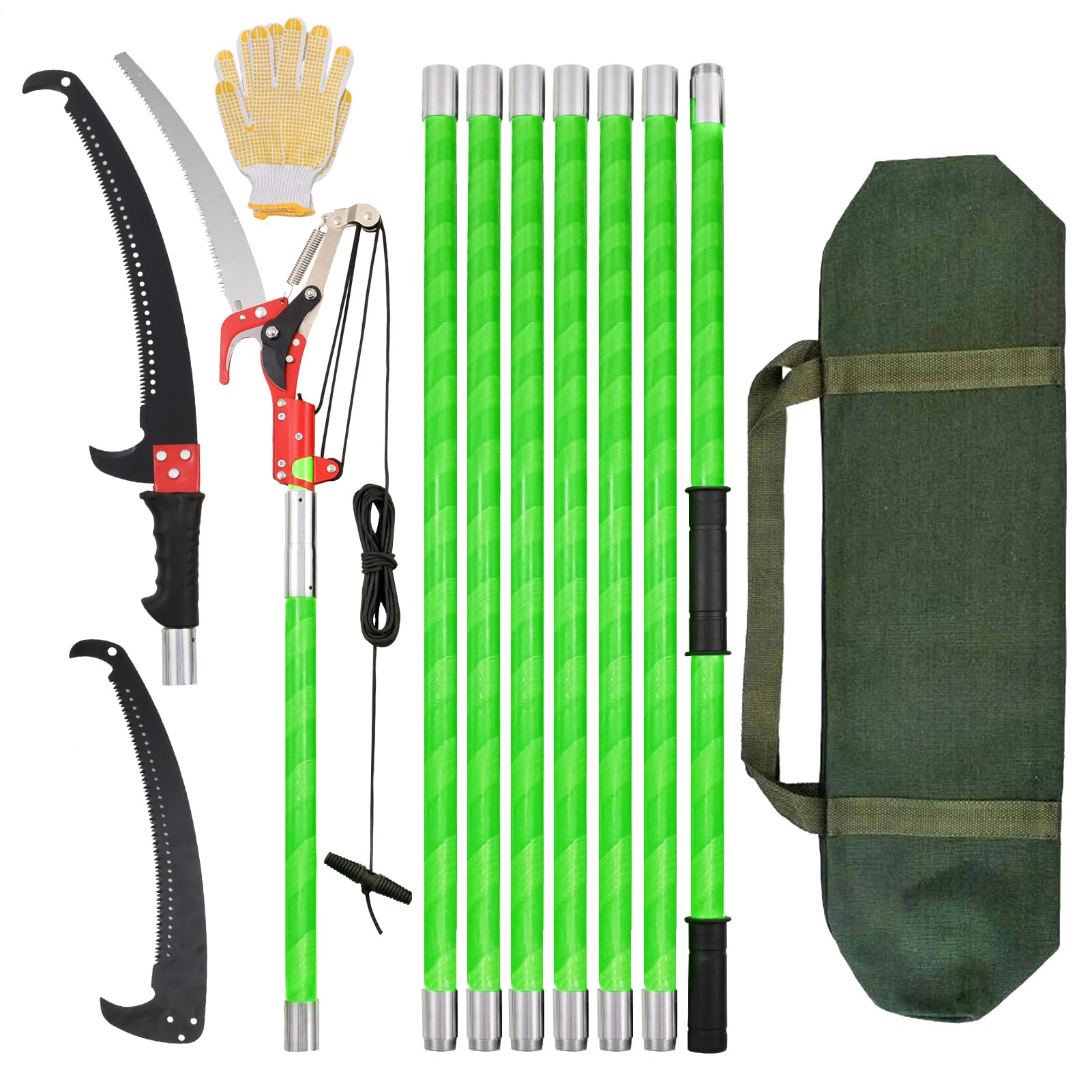 Scie D'élagage Télescopique 8m - Scie À Perche Manuelle Réglable 1 À 8m Avec 2 Lames, Ciseaux, Sac, 8 Poignées Légères, Ensemble D'outils De Jardin Pour La Taille Des Palmiers Et Des Arbustes
