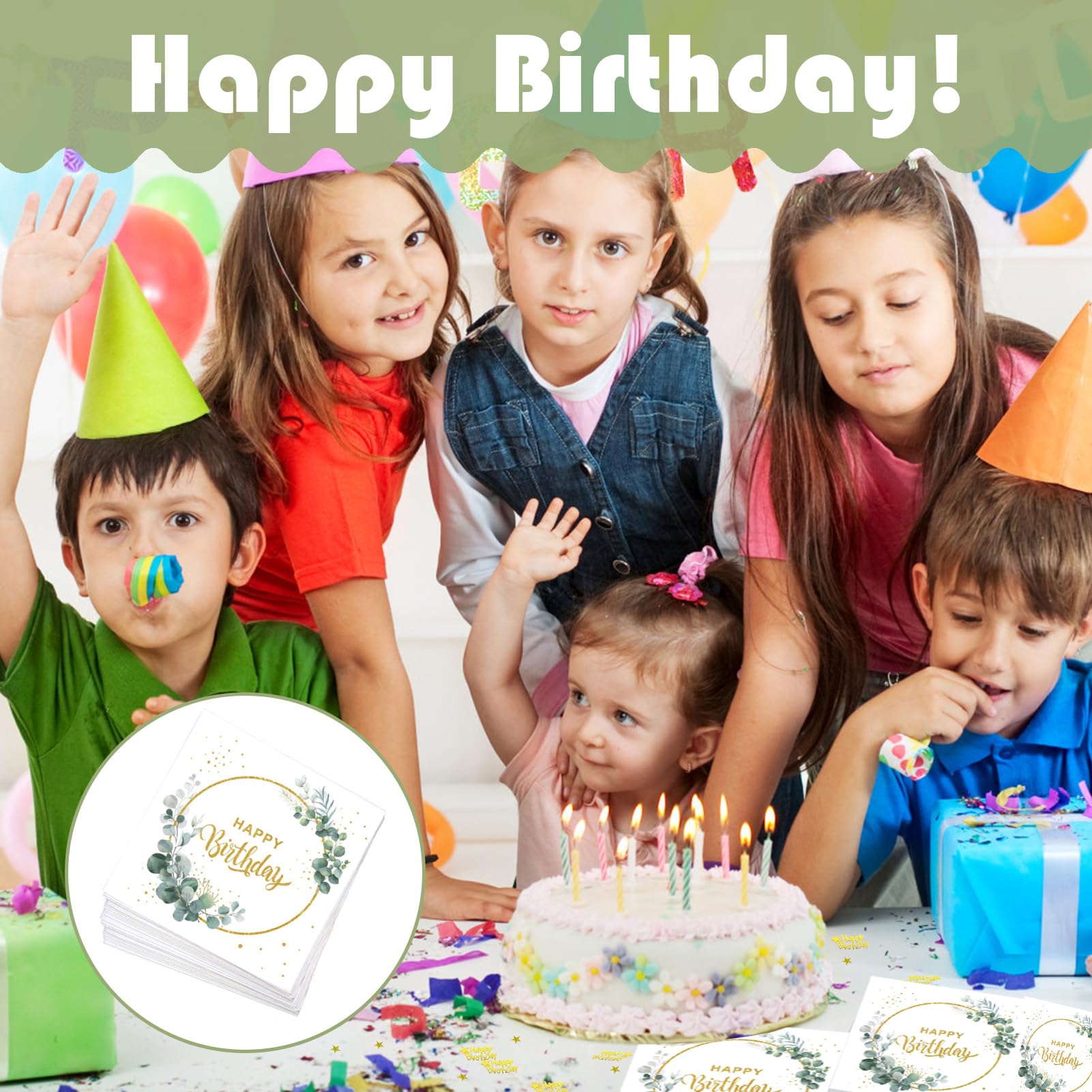 Serviettes Papier Anniversaire – Lot De 40 – Blanc Et Or – Happy Birthday – écologiques