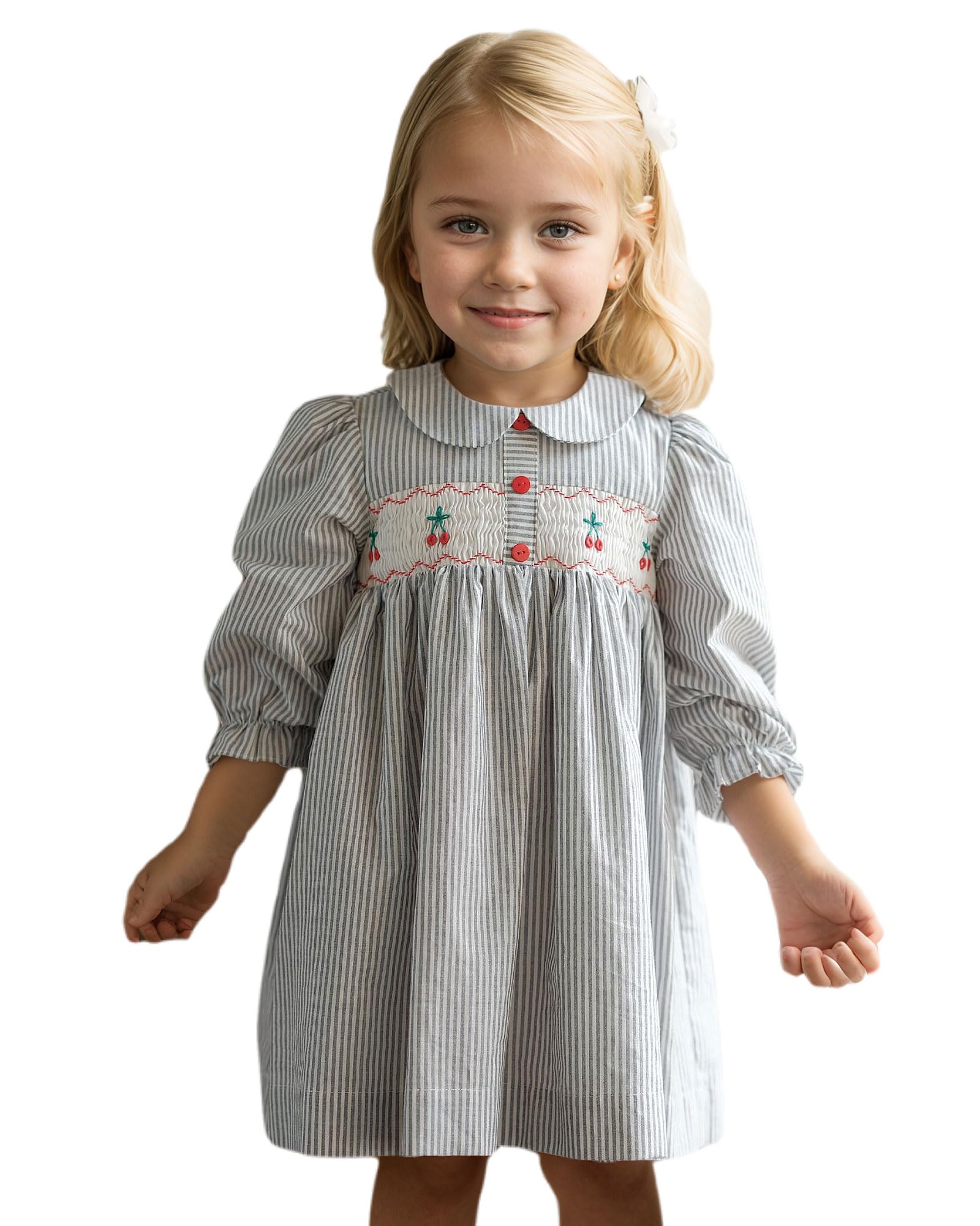 Baby Girls Long Sleeve Smocking Clothing Toddler Fall Floral Smocked Dress  Vintage Dresses for Christmas Birthday Holiday