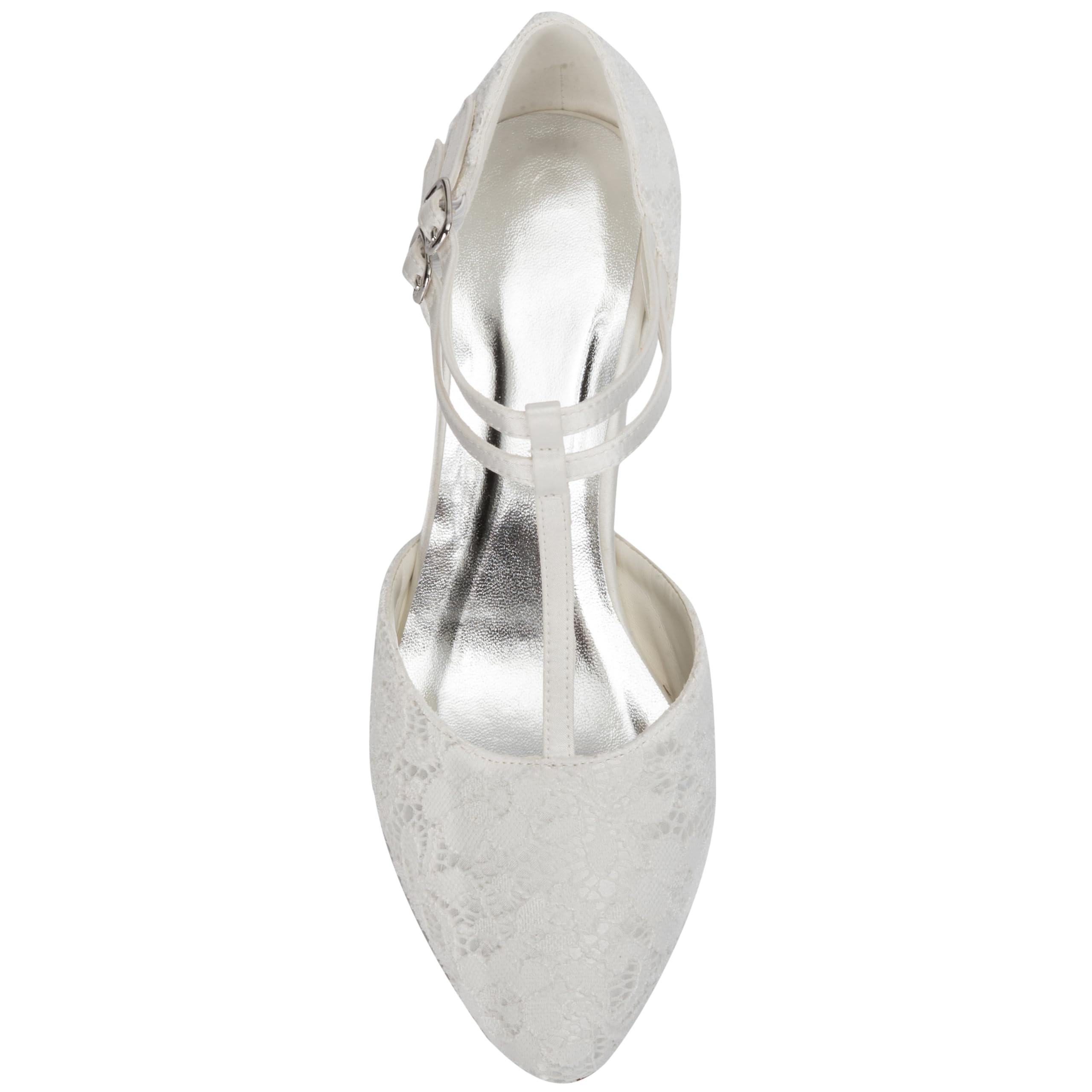 JIAJIA 00968 Damen Brautschuhe Geschlossener Zeh T-Strap Block Niedriger Absatz Spitze Satin Pumps Hochzeitsschuhe