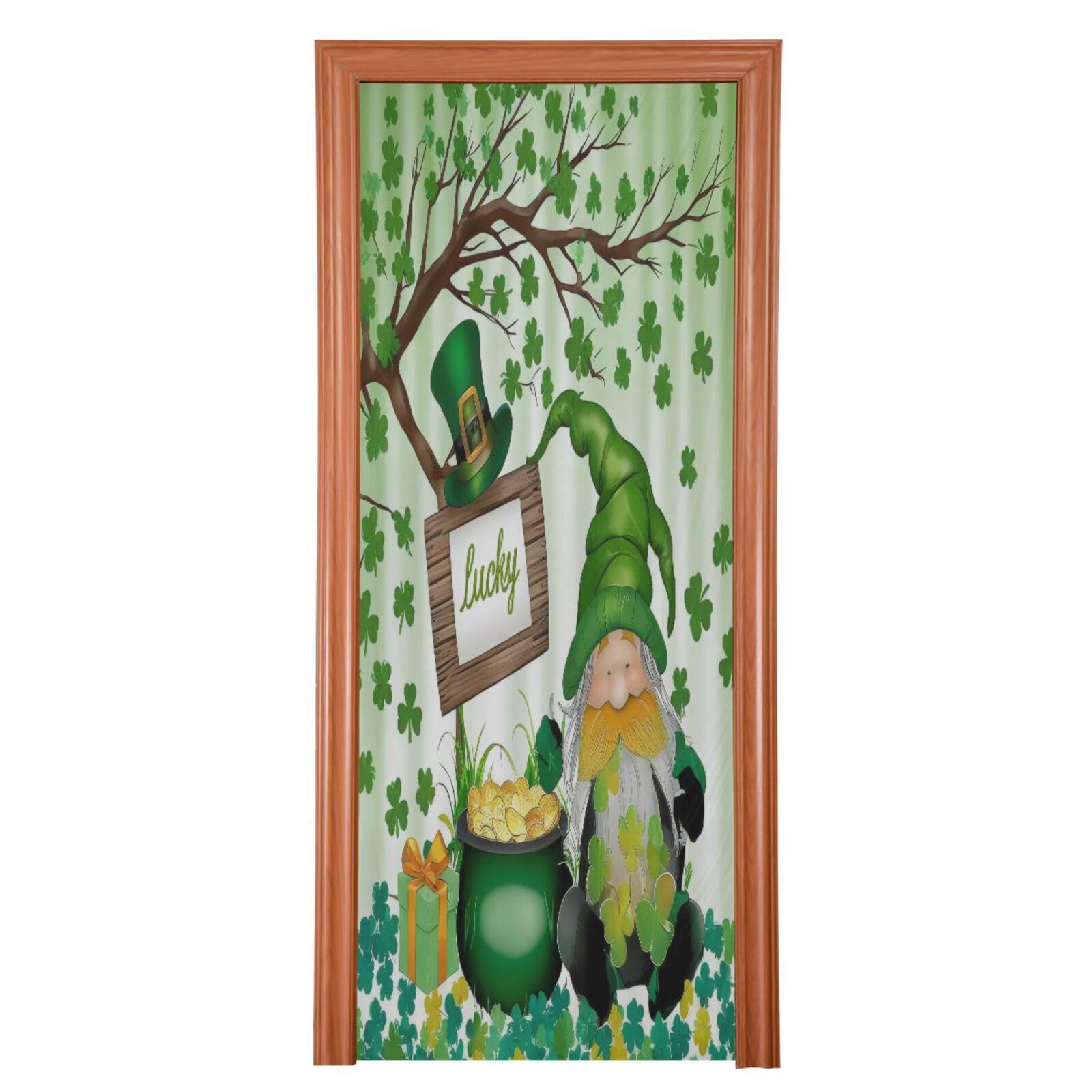 FLildon Green Clover Shamrock St Pastrick's Day Door Cover Decoration, Party Accessory Porch Decor for Festive Ornament Room Door Covers 35 x 79 Inch