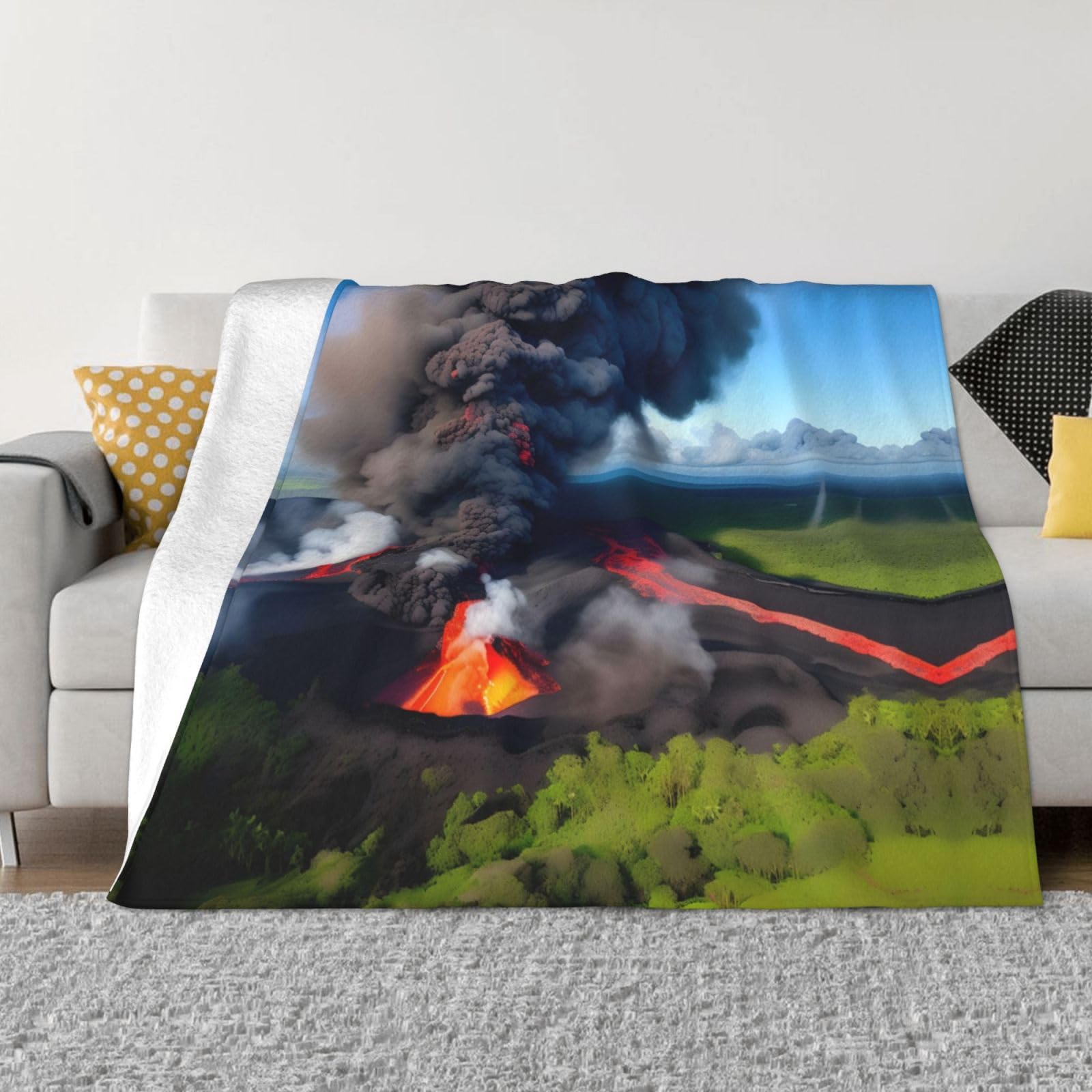 Couverture polaire douce flanelle peluche imprimé volcanique lit canapé toutes saisons
