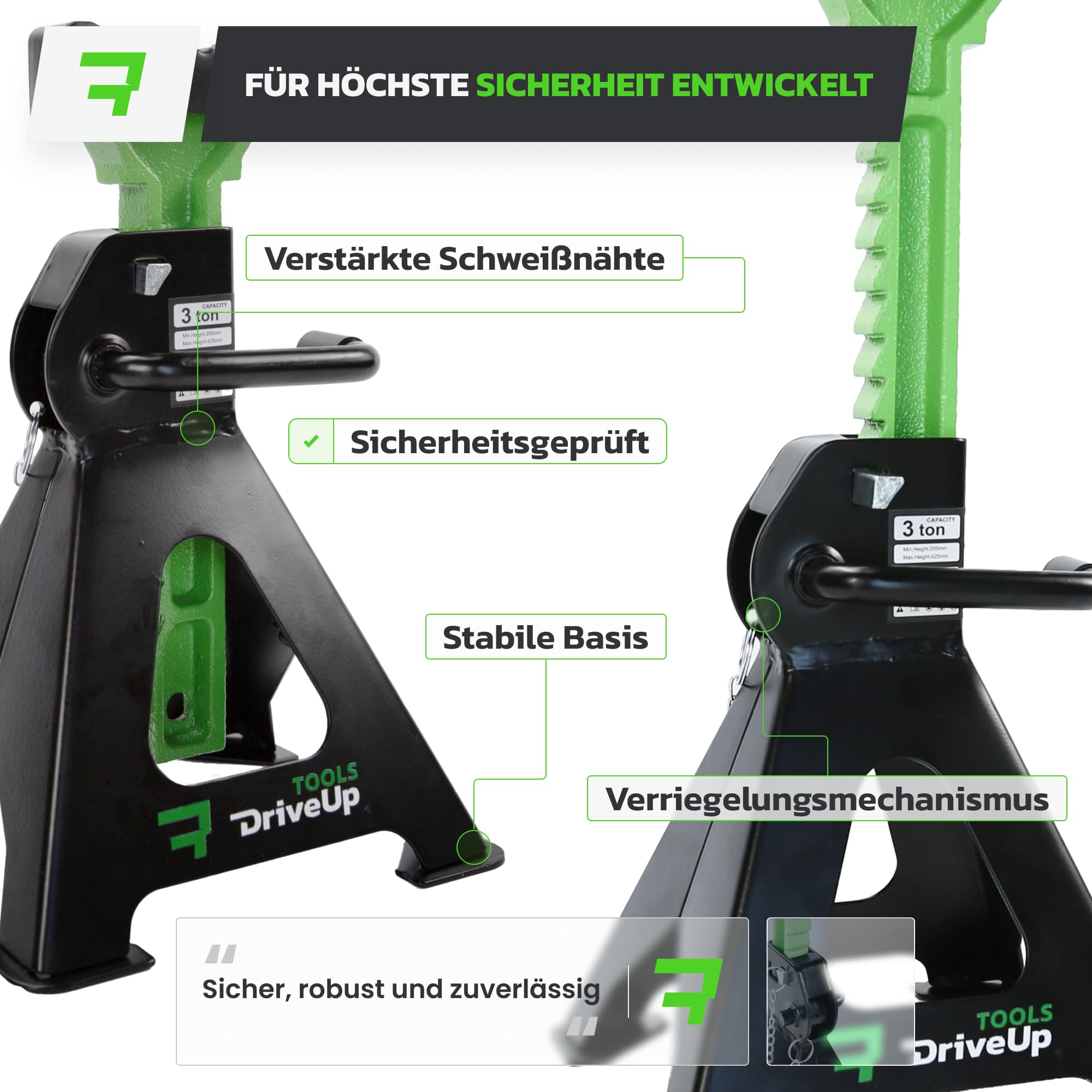 Unterstellböcke für Auto (3TONS - 420max) | Stabilisierende Wagenheberständer, 2er-Pack | Hubhöhe 280 mm–420 mm | Autolift – Auto Steht 3 Tonnen, insgesamt 6 Tonnen.
