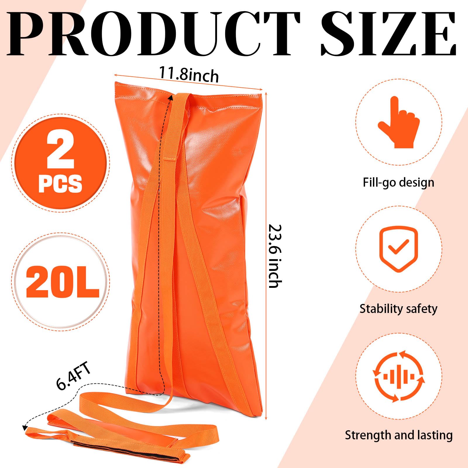 WinnerWhy 2 Pcs 20 L 2 in 1 Sand Anchor Bag PVC Compact Anchor Orange Floating Sand Anchor Bag for PWC Water Sports Kayak Paddle Board Watercraft Camping Hiking