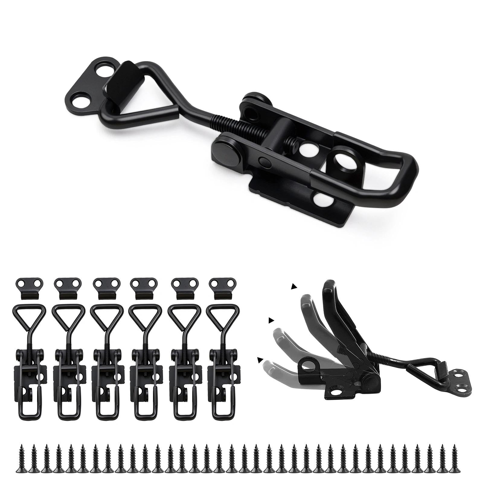 TIANLIN 6 Pieces Toggle Clamps Black, Quick Release Clamp Cabinet Locking Tool, Adjustable Toggle Latch, Box Closure Tension Lock with 6.5mm Lock Hole, for Doors, Cupboards, Drawers