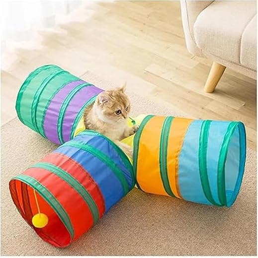Brinquedo Interativo para Gatos Pets Tunel com Bolinha – Portátil Dobrável com 3 Saídas em T para Gatos Estímulo, Diversão, Exercício e Aventura...