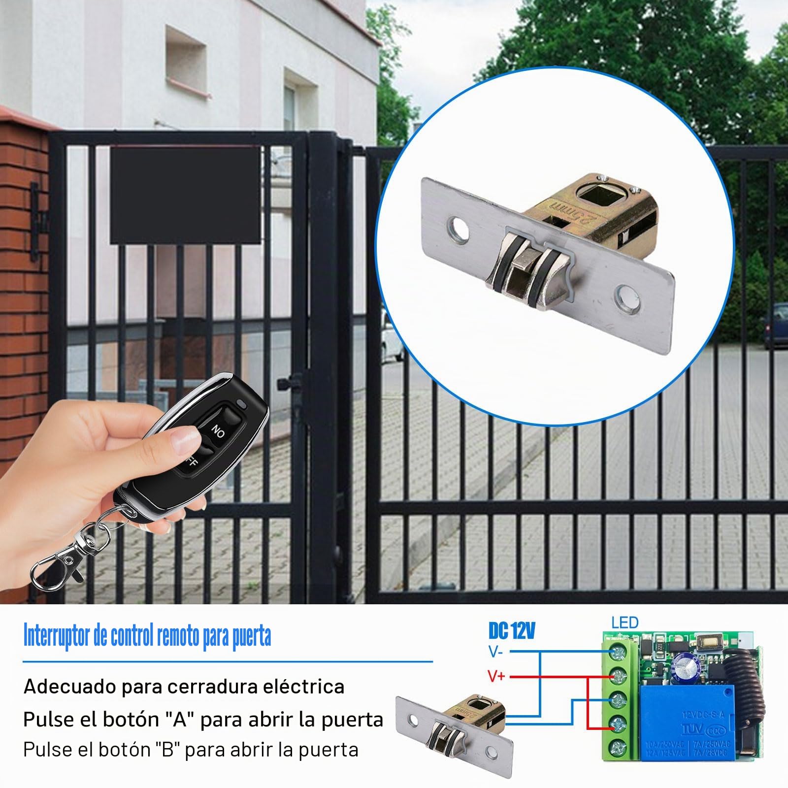 Mando a distancia inalámbrico 433MHz DC 12V 1CH RF Relé receptor módulo con transmisor de larga distancia para puerta de garaje (2 receptores + 5 mandos a distancia)