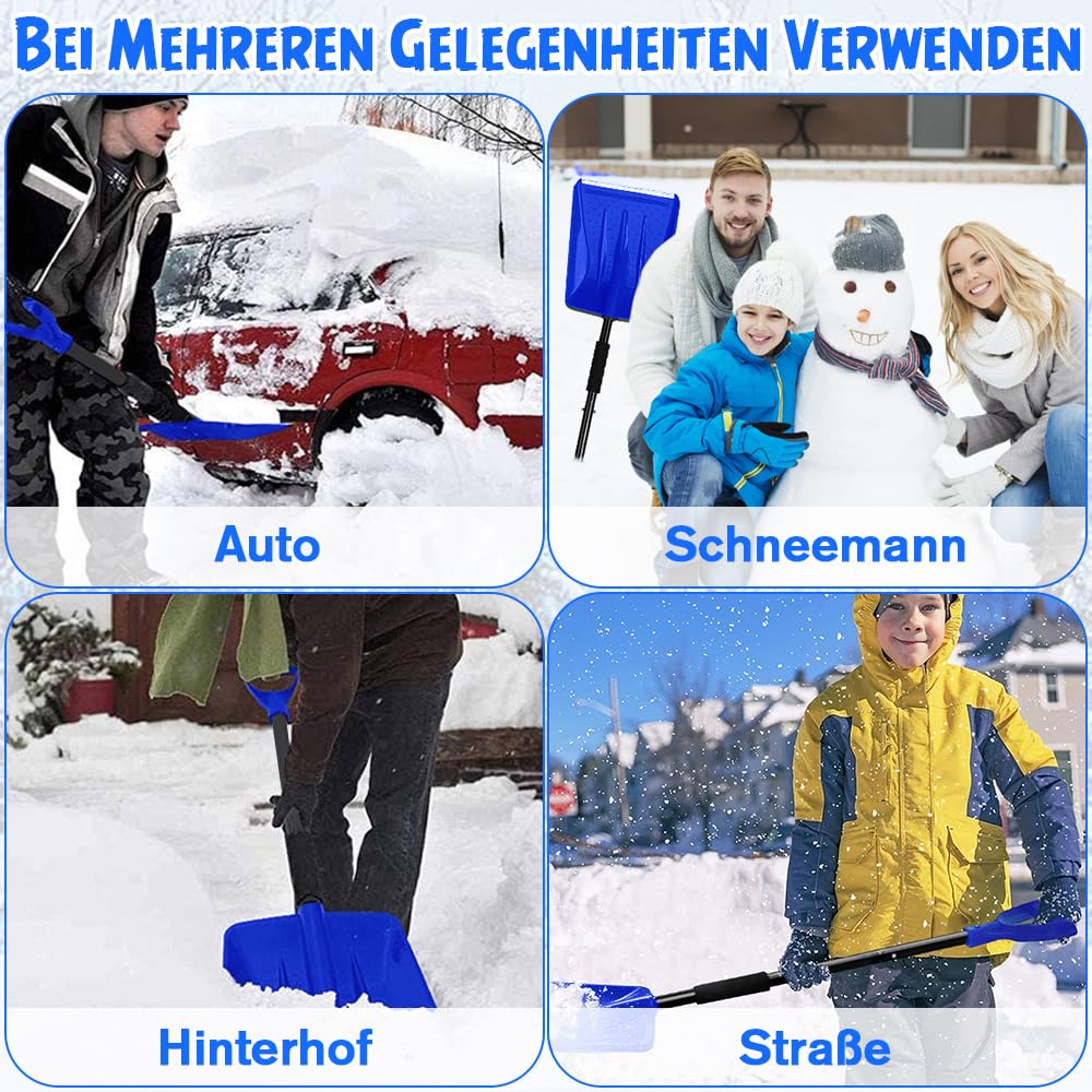 Pelle à neige au design ergonomique - Design 4 en 1 amovible - Peut être formée en deux longueurs différentes - Convient pour la neige, le jardin et le camping