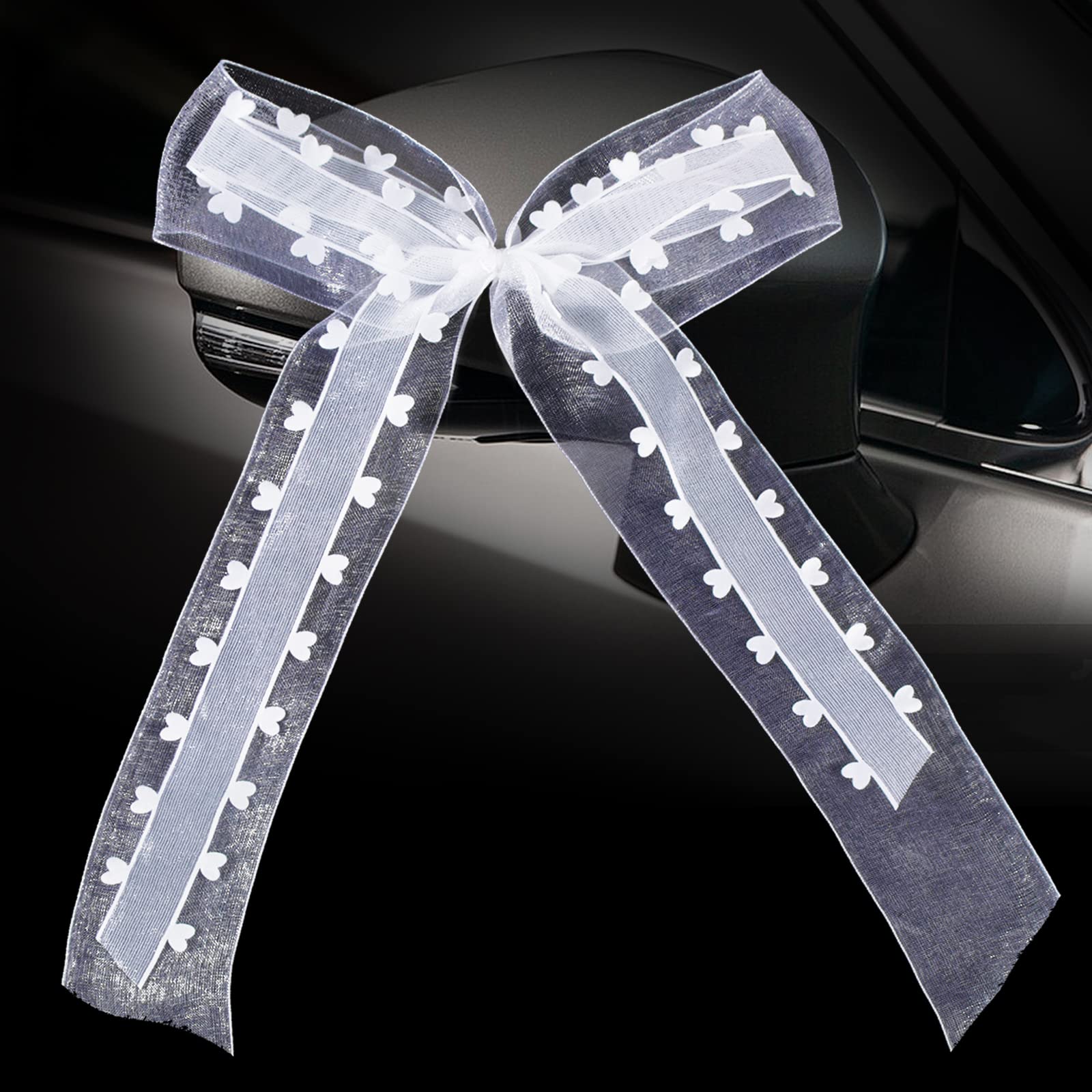BOFUNX 10pcs Lazos Blancos de Coche Moños Decorativos Boda Adornos Decoración para Coches Banquete de Boda Regalo
