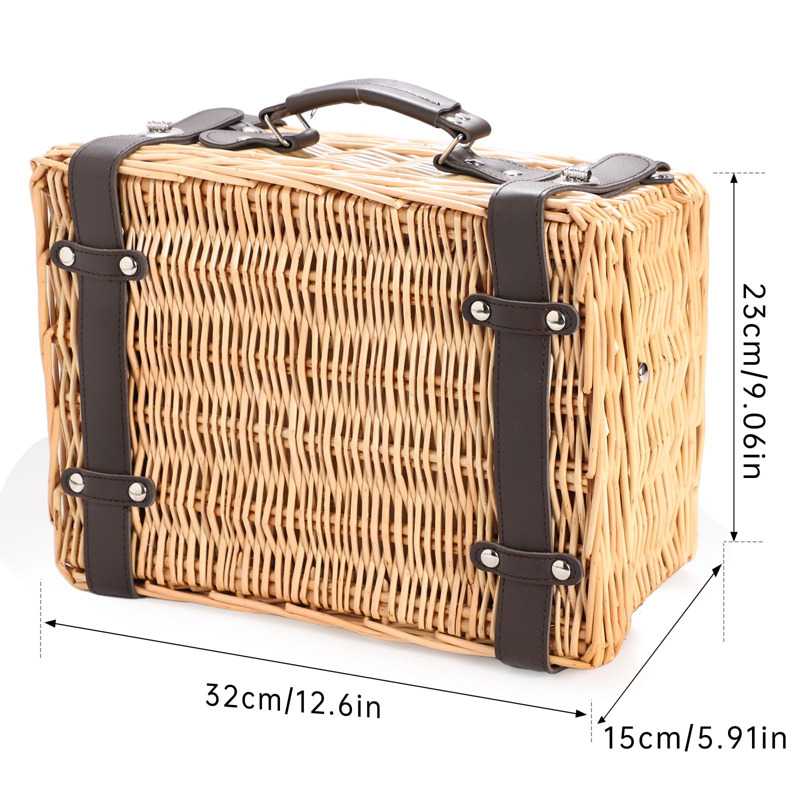Panier de Pique-Nique pour 2 Personnes, Panier en Osier avec Couverture Imperméable et Service de Couverts (Osier Clair - Rouge)