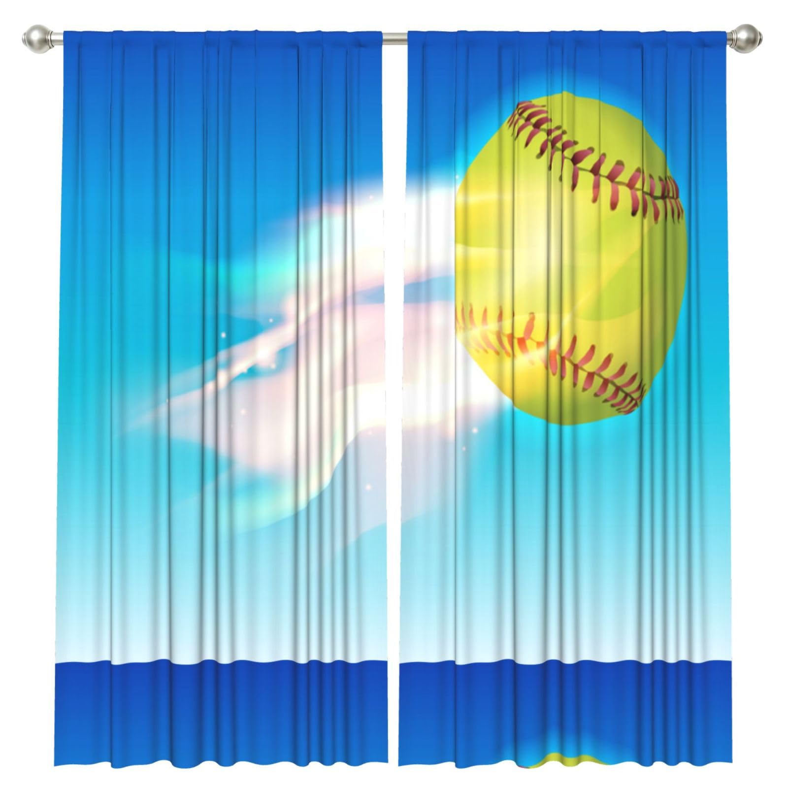 InOmak Fire Tennis Blue Pattern, 2 Panels Window Curtains 52 x 84 Inch Blackout Curtains for Living Room Bedroom