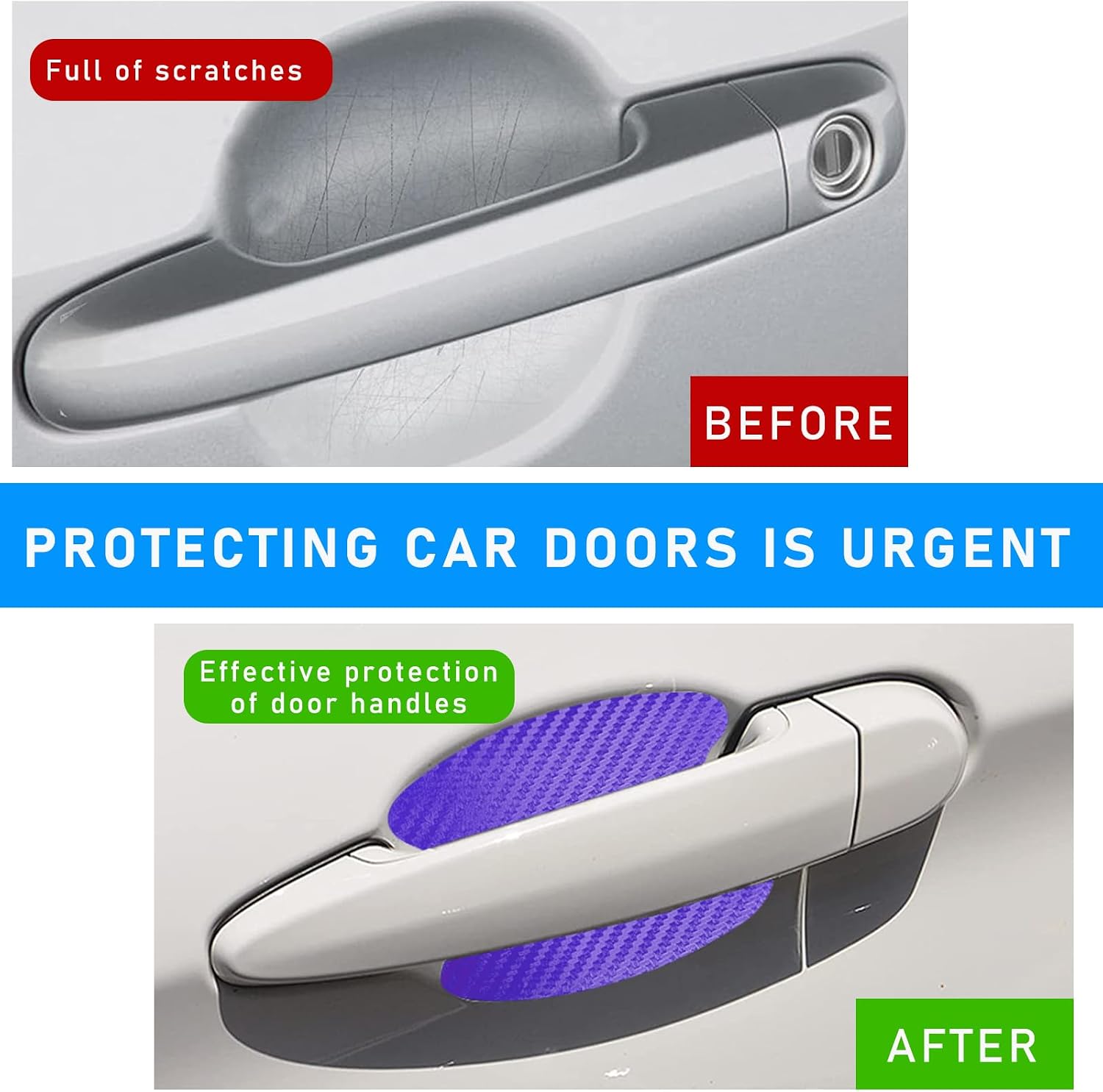 Ziciner 4 PCS Car Door Handle Sticker, Carbon Fiber Texture Auto Door Handle Protective Films, Anti-Scratches Door Side Handle Paint Guard, Universal Vehicle Accessories for Most Cars image 5