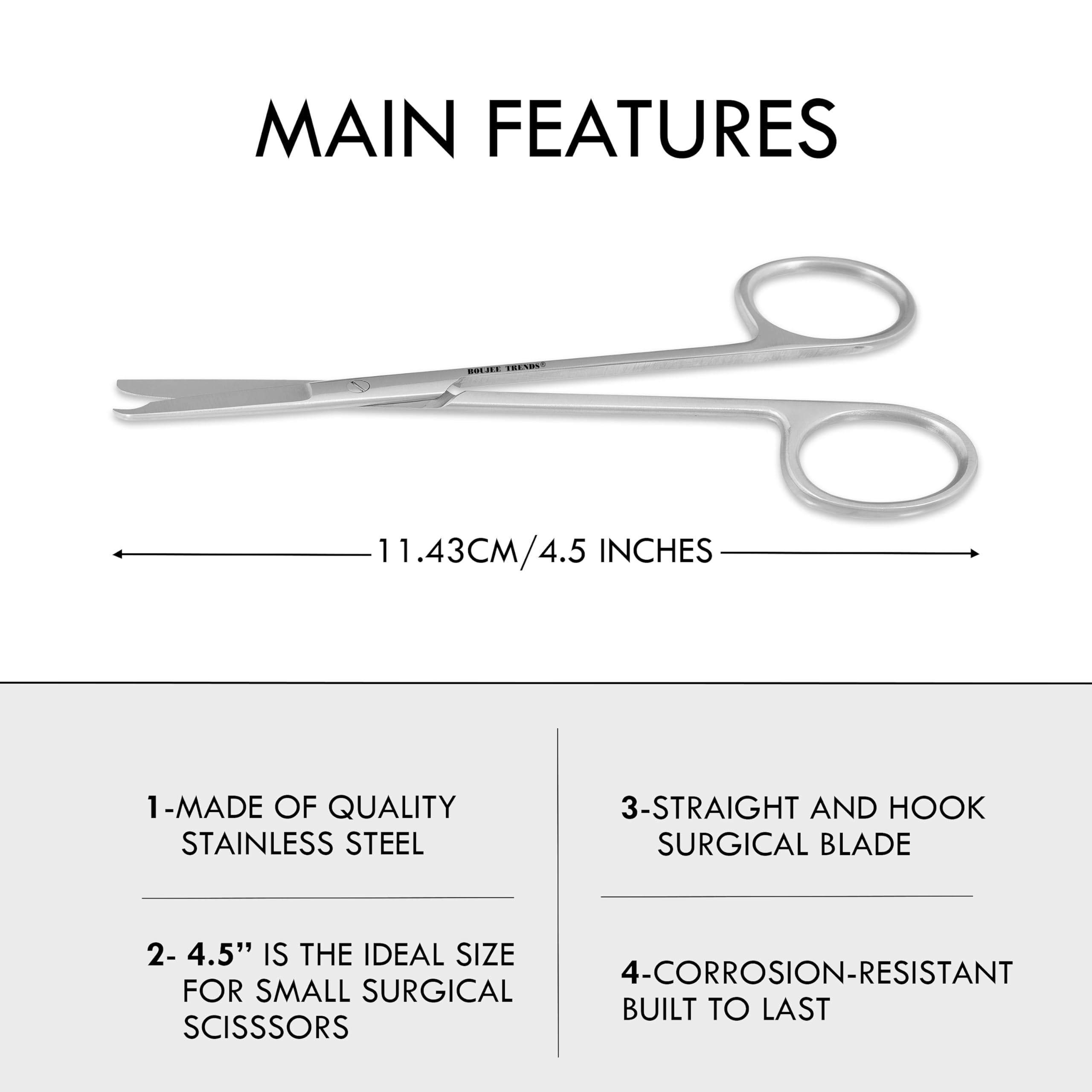 Suture Stitch Scissors with Crescent Delicate Hook Surgical Nursing Medical Scissors Perfect for Suture Removal, First Aid, EMS Training Premium Quality Instrument- Stainless Steel (11 CM) — Amazon image 5