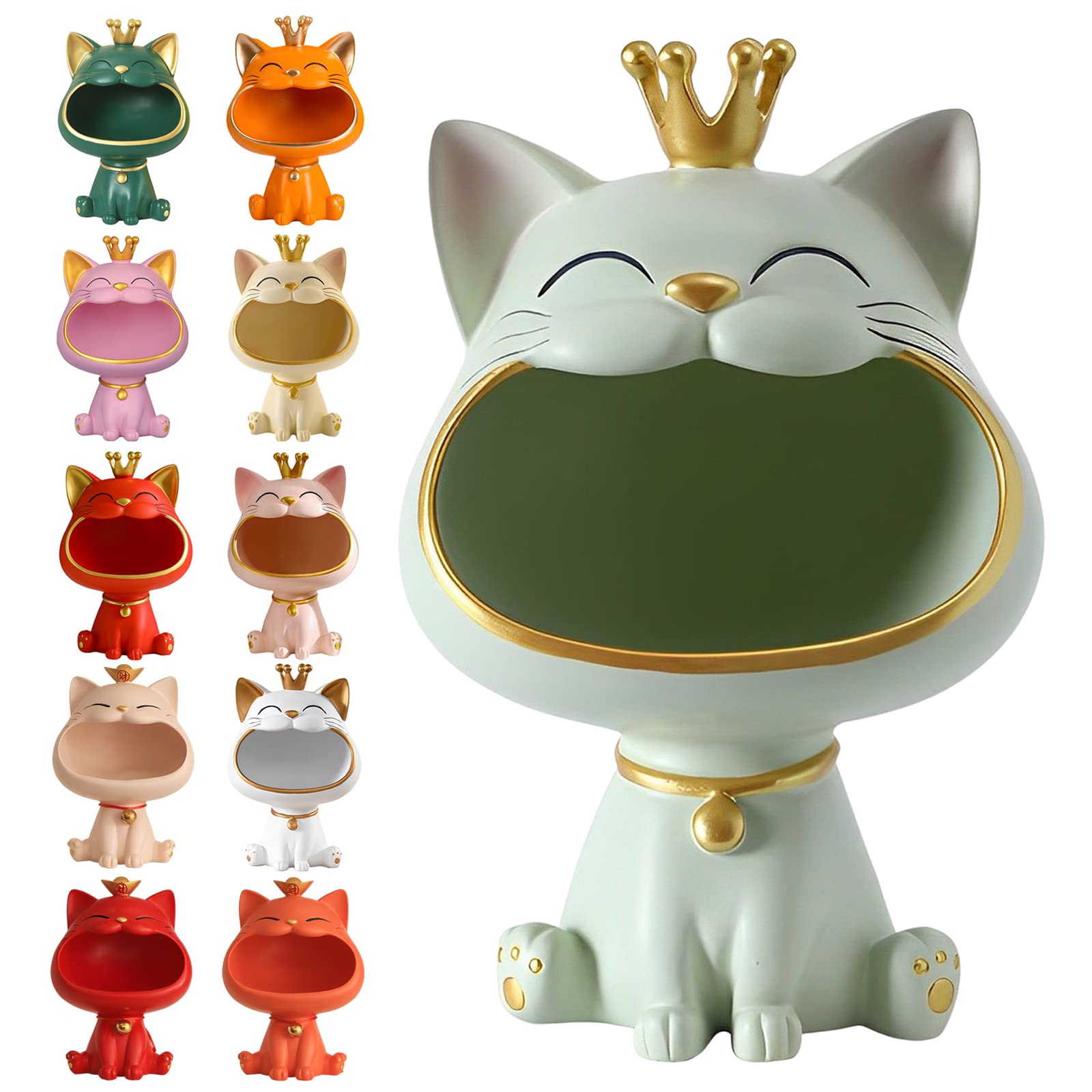ＨＡＯＡＮＧＺＨＥ Laughing cat key storage box, Big Mouth Statue Desk Sundries Container Organizer Sculpture for Home School Office Ornament, Cat Kitten Key Holder Bowl, Coin Jewellery Tray, Candy Dish