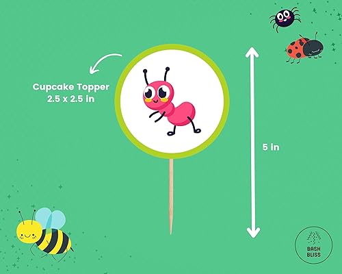Miniatura 3 de Paquete de 24 adornos para cupcakes de insectos, reptiles, insectos, decoración de pasteles, centro de mesa, 2.5 x 2.5 pulgadas y 5 pulgadas de