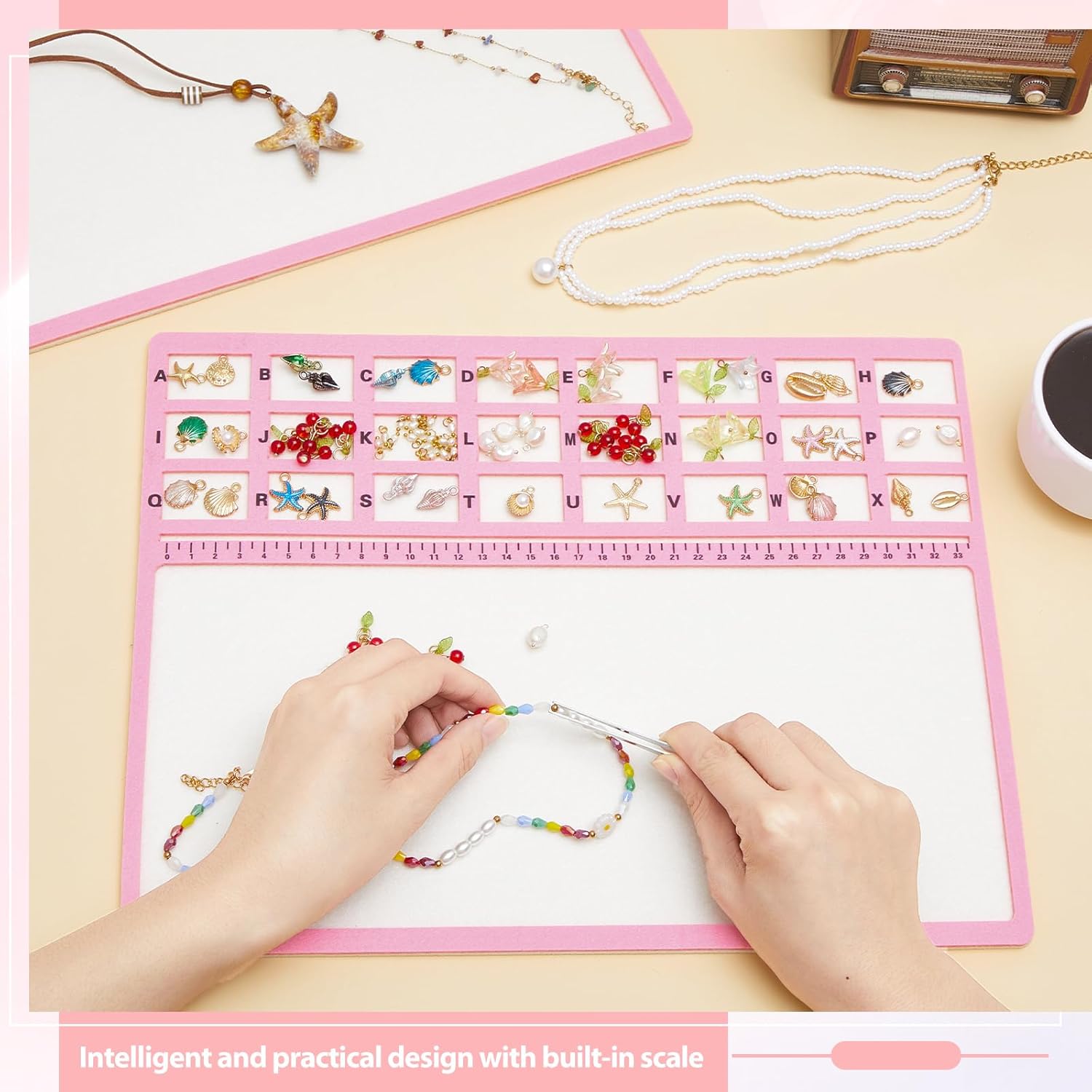 Tegeme 4 Pcs Beading Mat Set, Felt Jewelry Making Mats with Centimeter Alphabetic Scale for Beading and Craft Work, Non Slip Bead Design Mats, 11 x 14 Inch, Multi Pack - Image 5