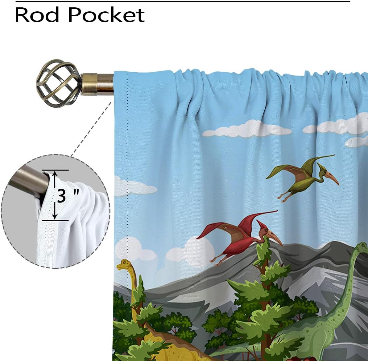 Dinosaur Blackout Curtains for Girls Boy Home Decor, Colorful Cartoon Funny Animal Wildlife Rod Pocket Thermal Insulated Drapes Darkening Window Curtain for Bedroom Living Room, 55 x 63 Inch