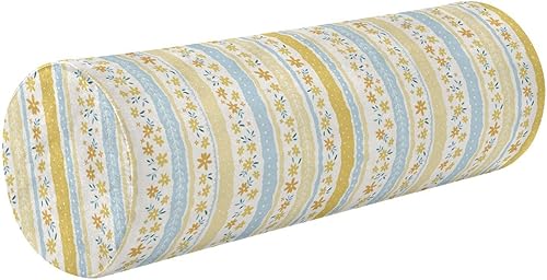 Ditsy - Almohada de algodón terapéutico con rayas amarillas, almohada redonda decorativa para el cuello, cojín lumbar, soporte para piernas