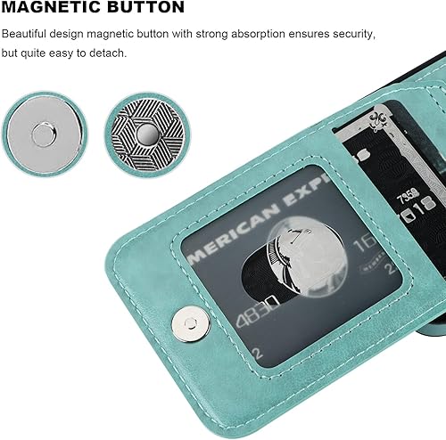 Miniatura 7 de KIHUWEY Funda compatible con iPhone 13 Mini de 5.4 pulgadas (verde menta) con soporte para tarjeta de crédito, cierre magnético de alta calidad,