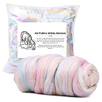 Vista 1 de Wool Roving - Lana de fieltro de aguja natural de 7.02 onzas a granel para hilar, manta de tejer con brazos, fieltro húmedo, manualidades, hilo