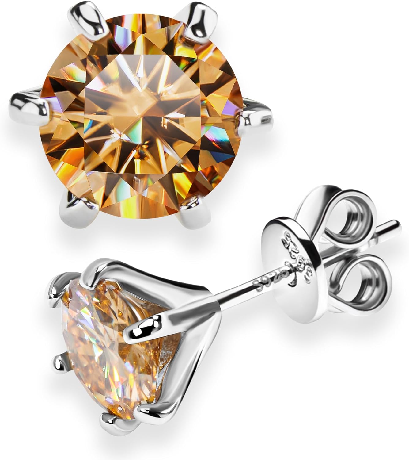 GIGAJEWE Moissanite Stud Earring Round Cut Total 2.0ct,18K White Gold Plated Silver Earring for Women Men…
