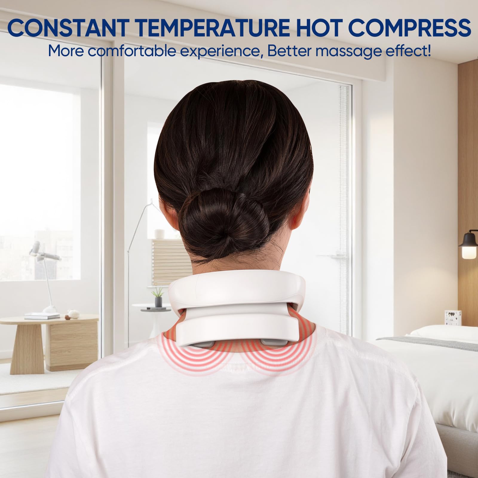 Massaggiatore cervicale con calore, 6 modalità e 15 livelli di intensità, massaggiatore elettrico con luce rossa e vibrazione, massaggiatore per collo portatile per rilassamento e sollievo dal dolore