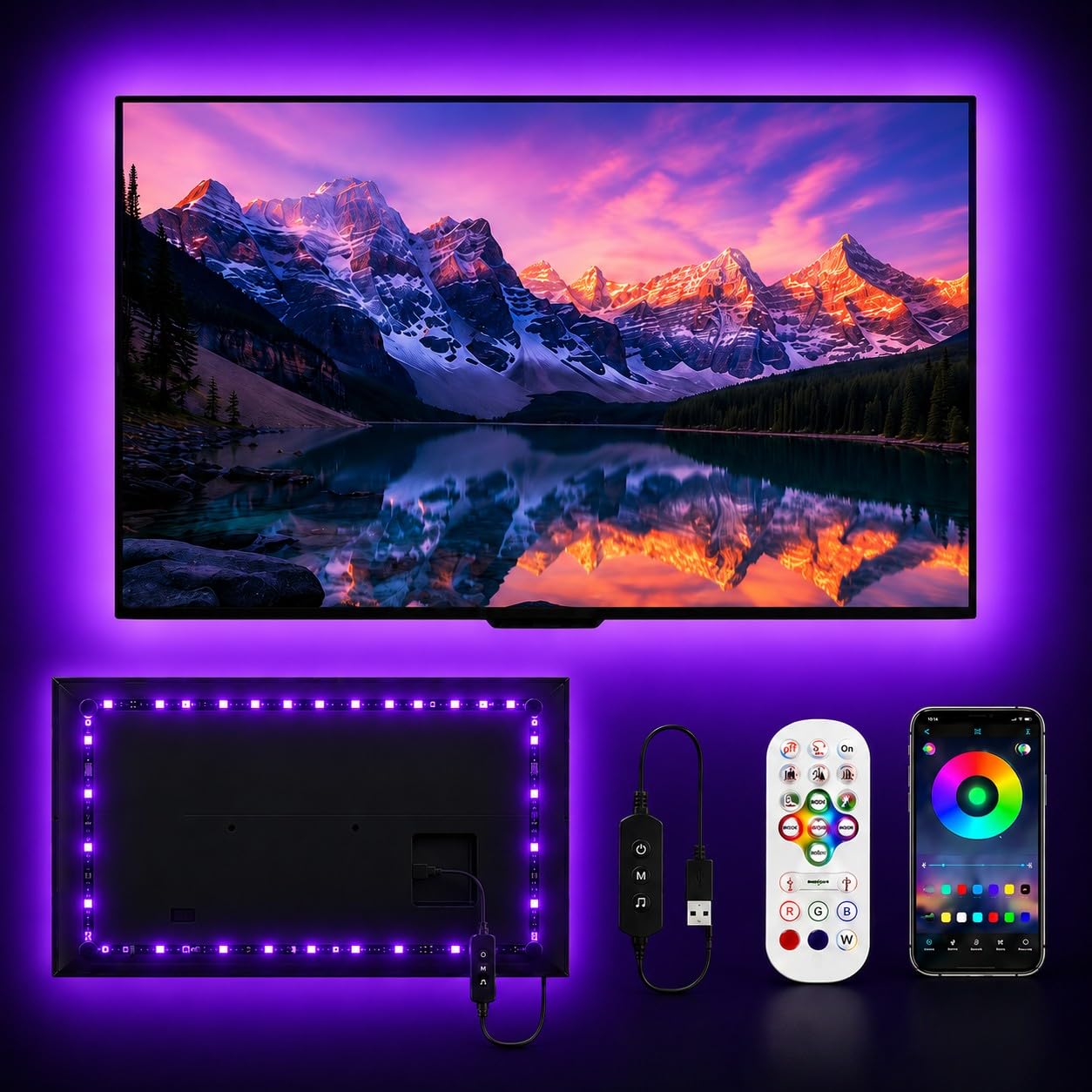 MORIACC 7M TV LED Backlight for 75-100 Inch TVs, RGB LED Strip Lights with Smart App & Remote Control, Music Sync Colour Changing TV Ambient Light, USB Powered โ image 1