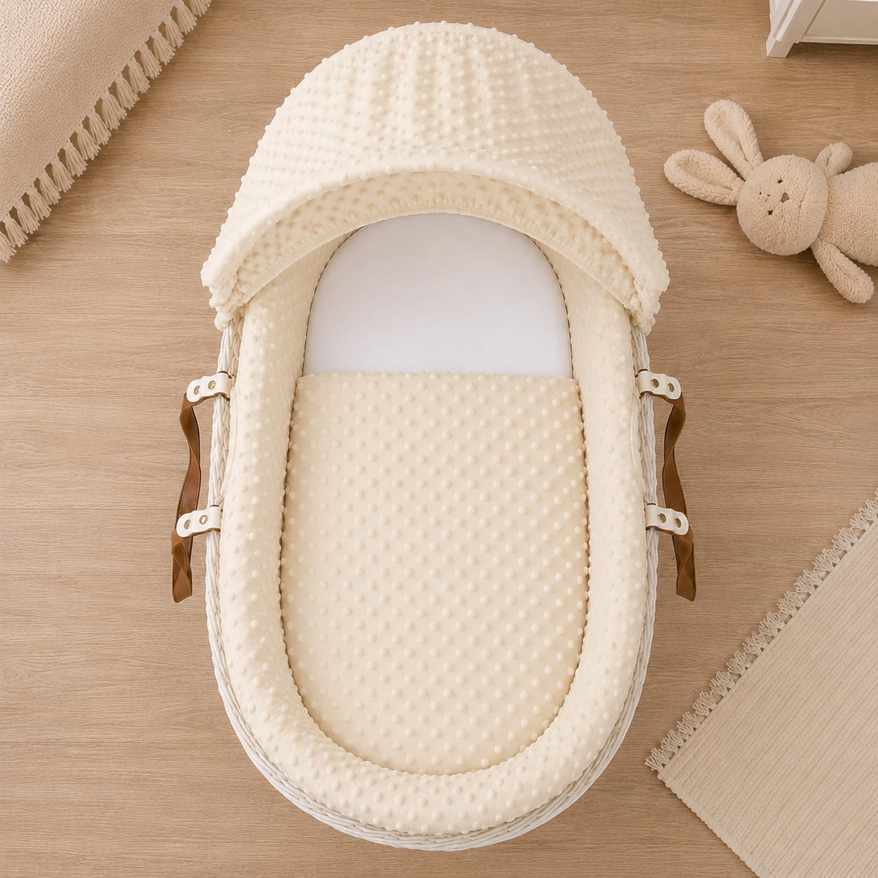 For Your Little One Moses Basket Bedding Set – Waffle & Dimple Designs with Hood, Quilt & Bumper | Soft & Breathable (Moses Basket Not Included!) (Dimple, Cream)
