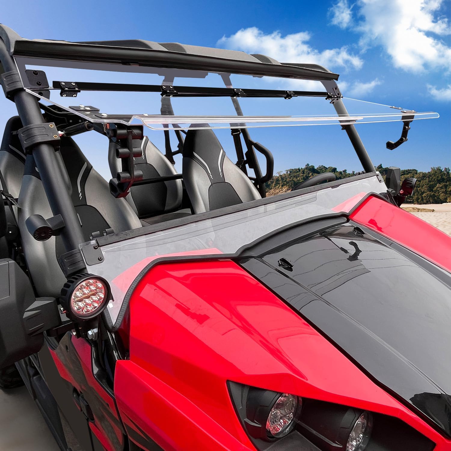 3-IN-1 Flip Up Front Windshield Compatible with 2016-2025 Kawasaki Teryx 800/ Teryx4 800 Accessories Clear Hard Coat Poly 1/5" Front Flip Windscreen Window