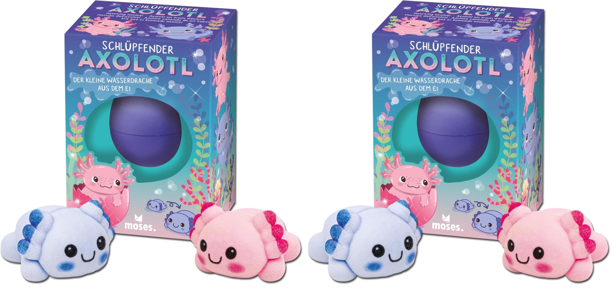 moses. Schlüpfende Axolotl, magische Axolotl Spielfigur zum Ausbrüten, spannendes Kinderspielzeug in Überraschungsfarbe, neugierige Kids, Überraschung (Rosa Oder Blau) (Packung mit 2)