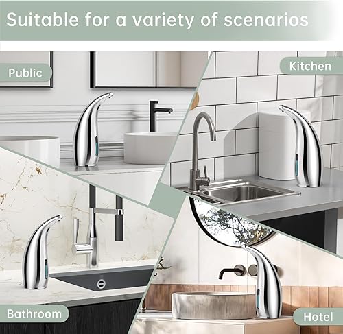 Miniatura 7 de Dispensador automático de jabón líquido, 10.1 fl oz, sin contacto, 4 engranajes, ajustable, dispensador de jabón de manos eléctrico recargable para