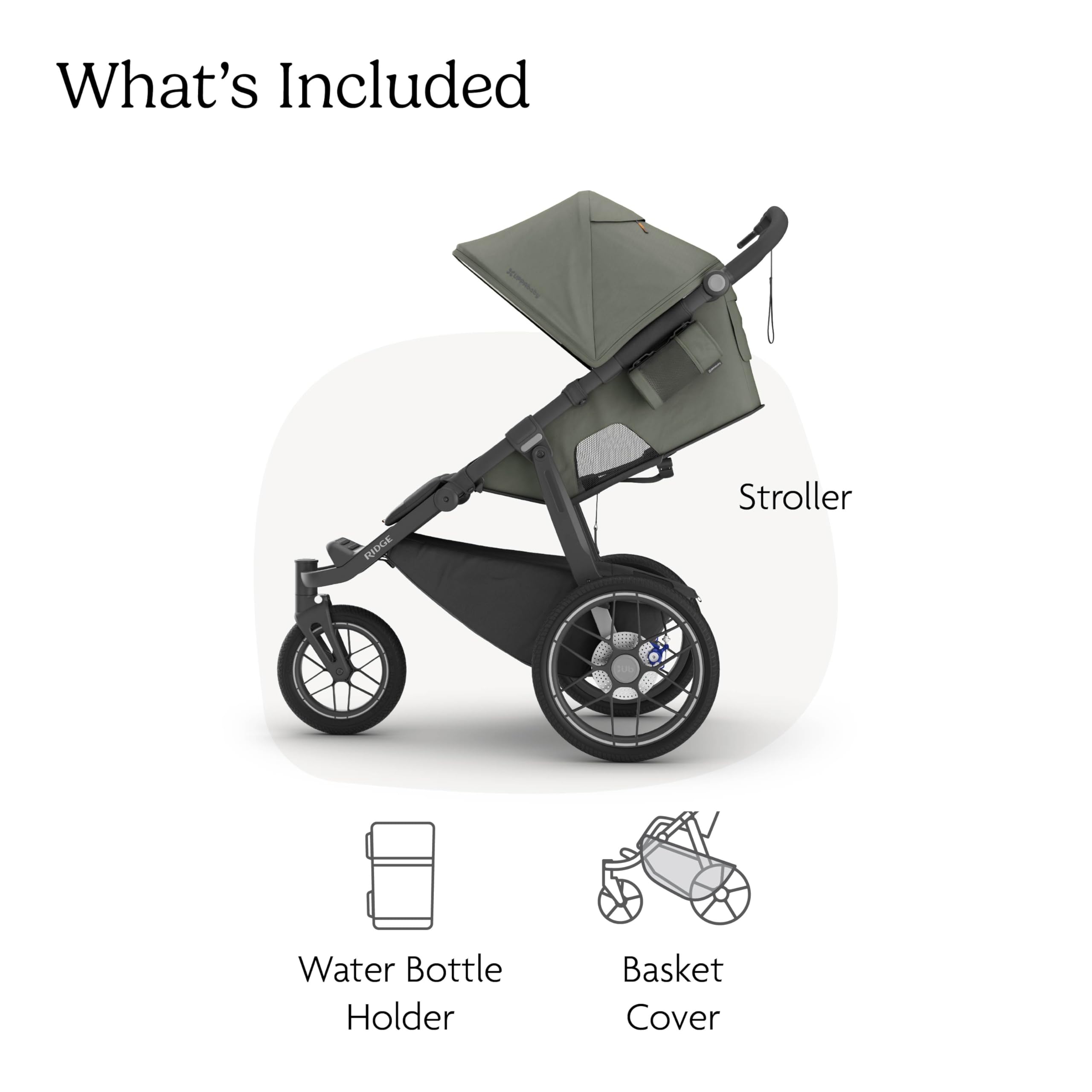 UPPAbaby Ridge V2 Jogging Stroller | All-Terrain Performance Suspension + Never-Flat Tires Built for Walking, Running + Trails | Water Bottle Holder Included | Evelyn (Meadow Green | Carbon Frame) - 2