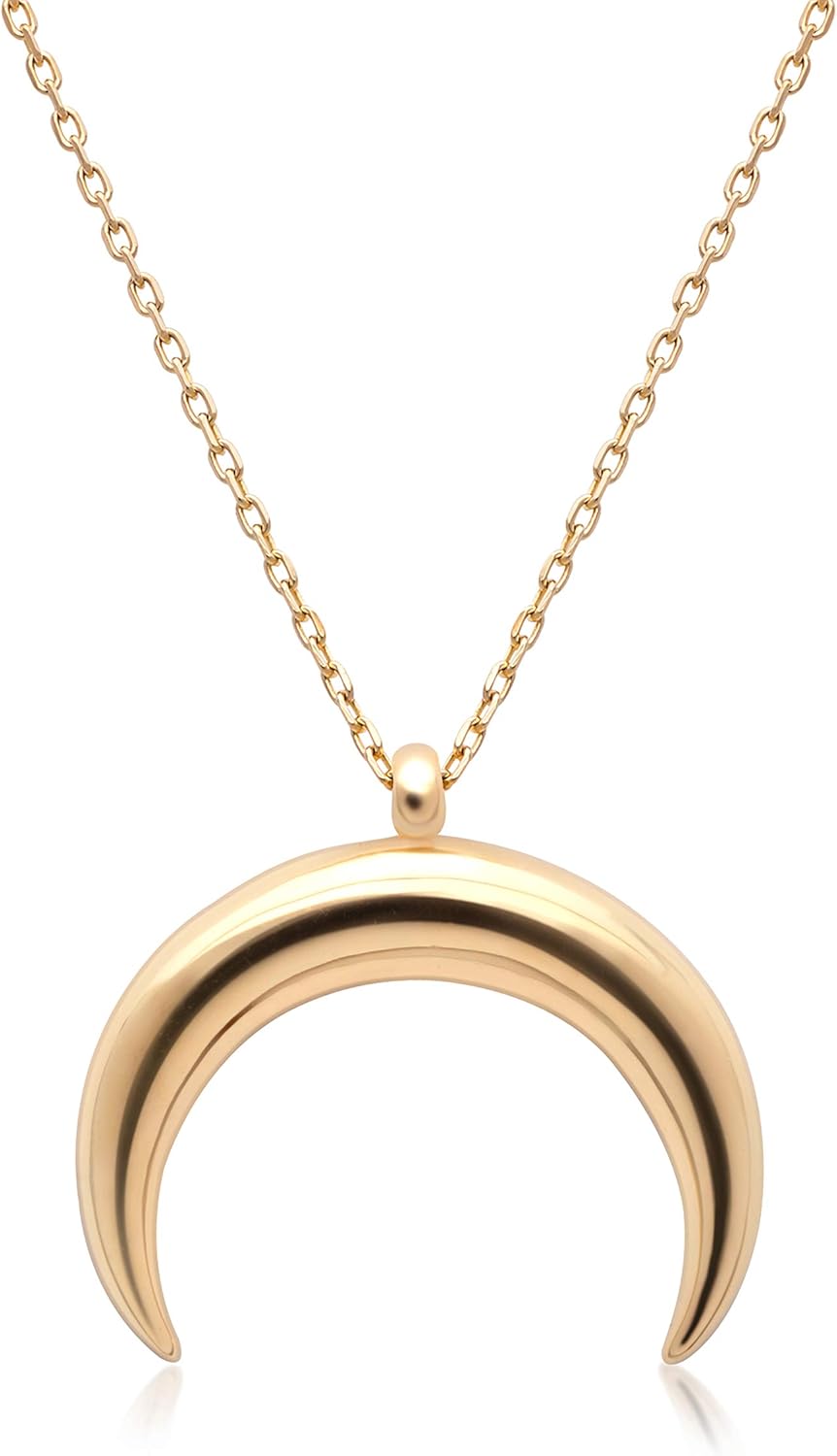 Estella Collection 14k Real Yellow Gold Crescent Moon Pendant Necklace Adjustable Chain 16-20 Inches Elegant Design & Perfect for Wedding, Anniversary & Christmas Gift For Wife & Girlfriend