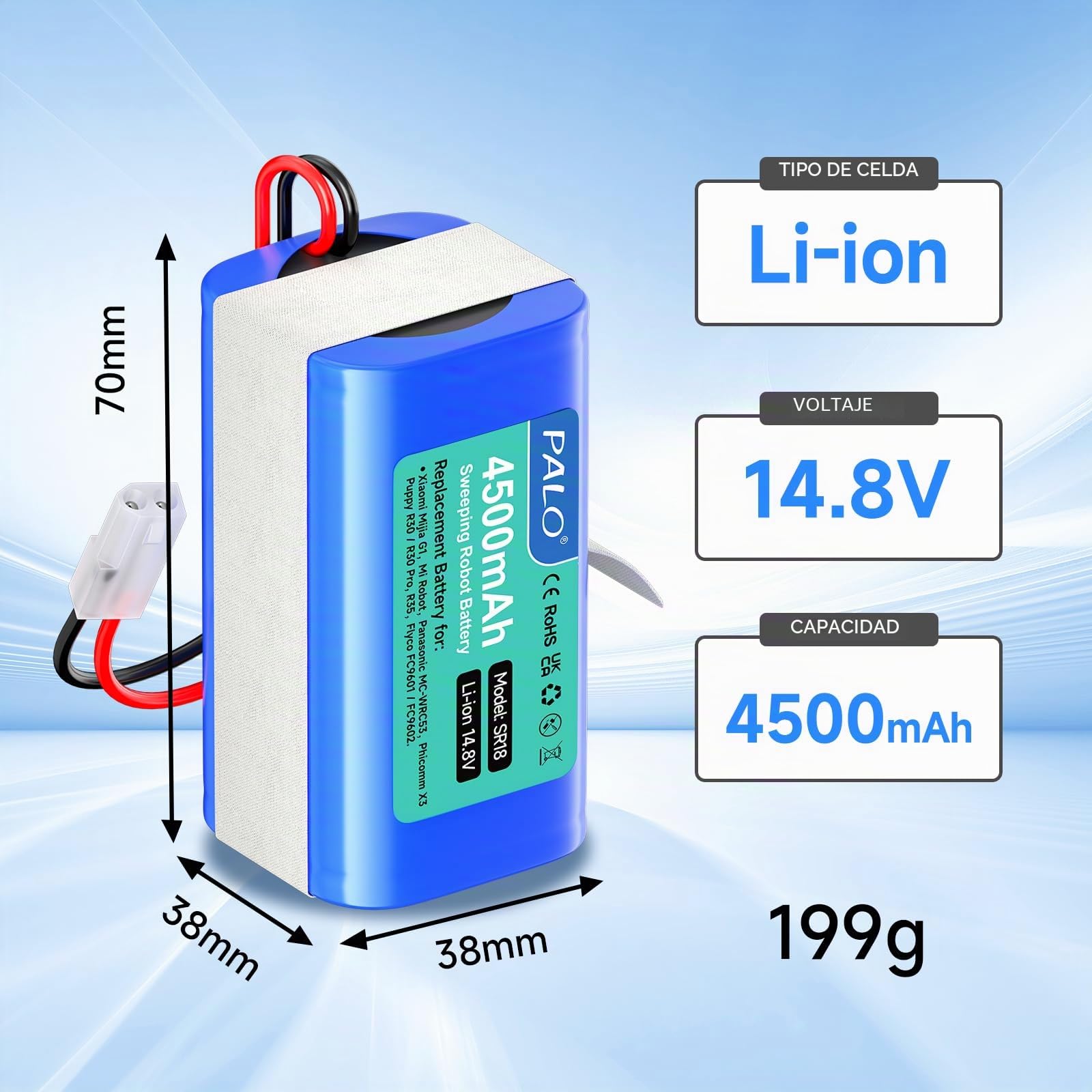 4500mAh Batería para Rowenta RS-RT900866, Rowenta Tefal Explorer Serie 20 40 45 50 60, cmicr18650f5-4s1p, Rowenta Explorer 20 RR682, RR687, 40 R727, RR724, Robot Vacuum E12