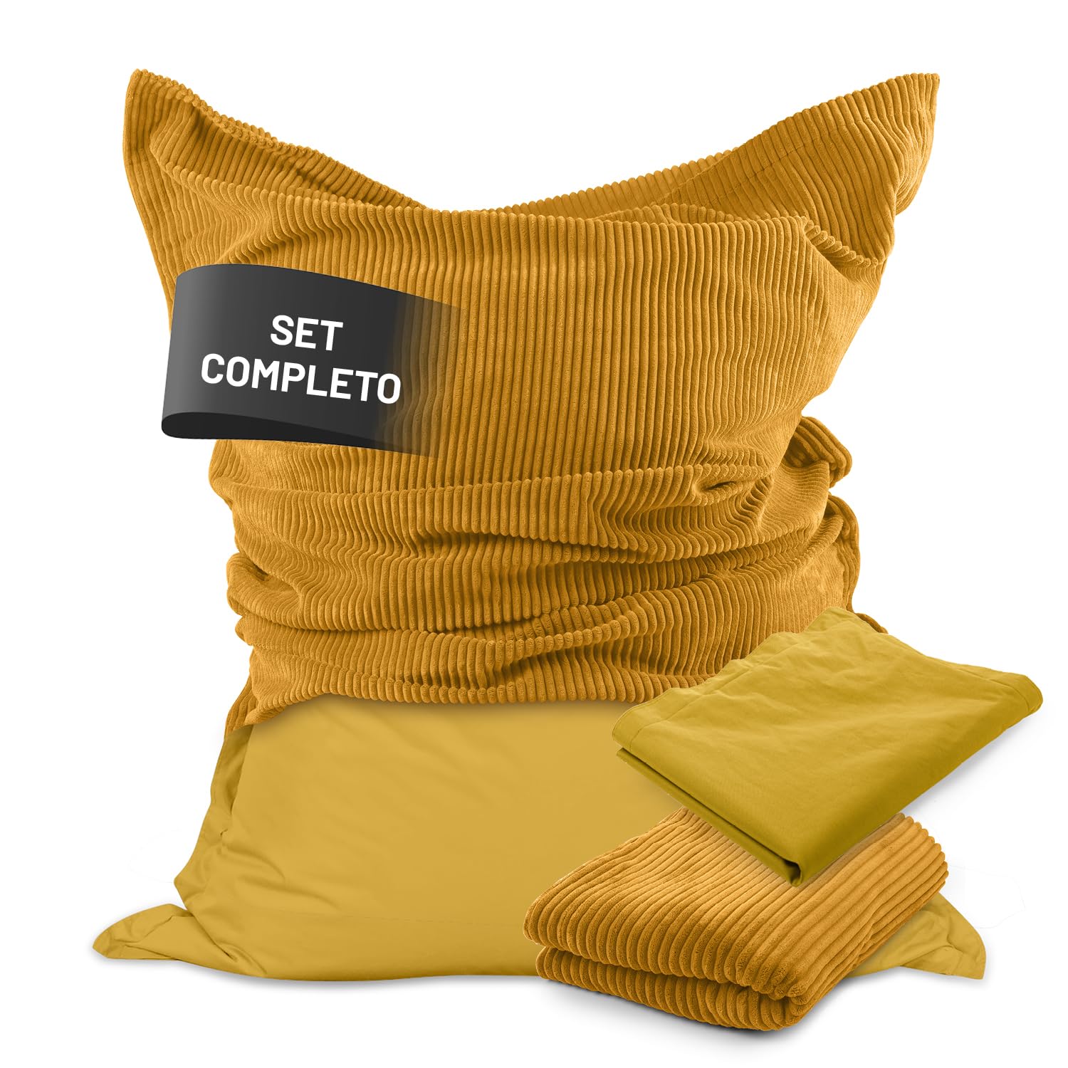 Lumaland Sitzsack Classic XXL All-in-One Set | Gigante Sitzsack XXL con cordino e rivestimento per interni ed esterni | Poltrona con imbottitura EPS sicura all'interno - Rivestimenti facili da