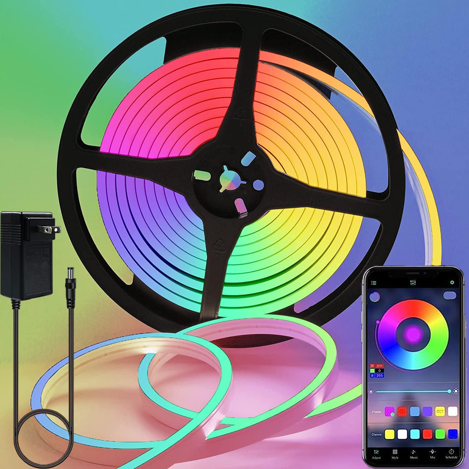 5M 12V RGB Neon Rope Light, IP67 Waterproof Flexible LED Neon Lights Strip with Remote & APP Control, Music Sync for Bedroom DIY Garden, Party Decor [Energy Class F]