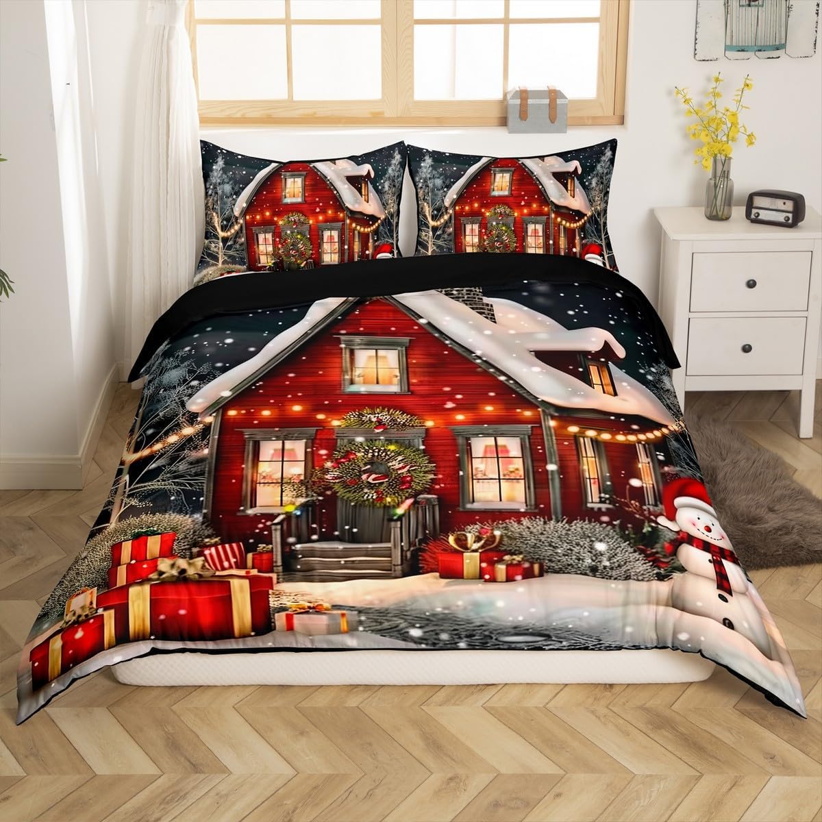 Erosebridal Christmas Decor Toddler Duvet Cover for Boys Girls Kids Merry Christmas Bedding Set Winter Themed Comforter Cover Happy New Year Bedspread Cover Christmas Decorations Bedding