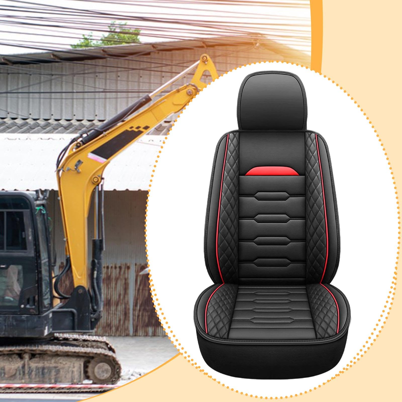 Funda para asiento de excavadora, cuero sintético, repuesto, fácil instalación, fijación resistente, Rojo