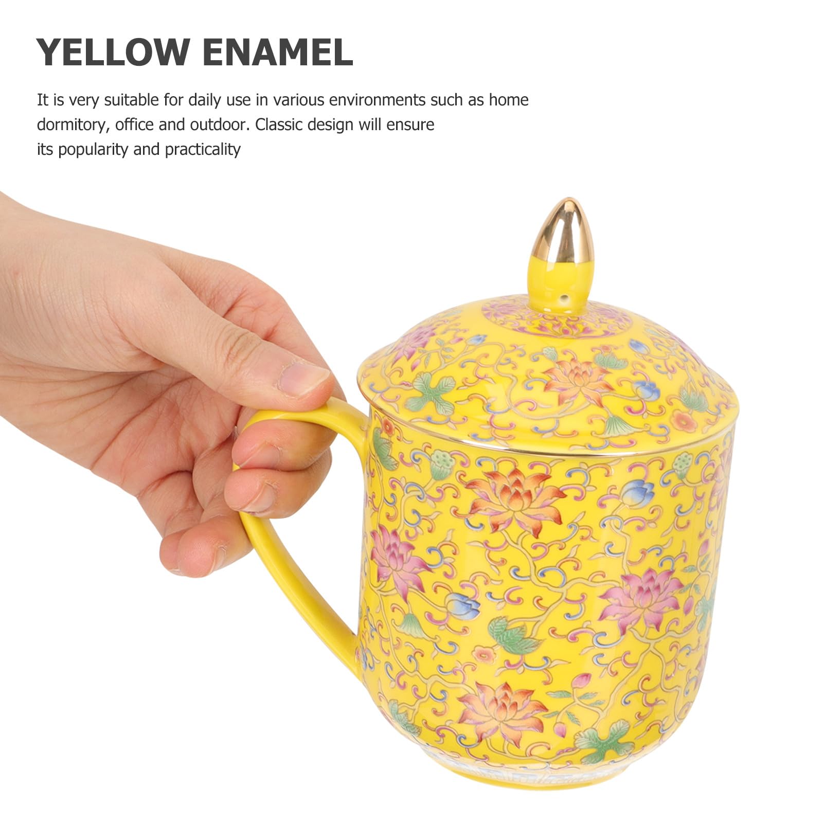 Keramik Teetasse mit Deckel und Sieb in Gelb Klassische Chinesische Teetasse Geeignet für Büro und Teehäuser Stilvoller Retro Teebecher