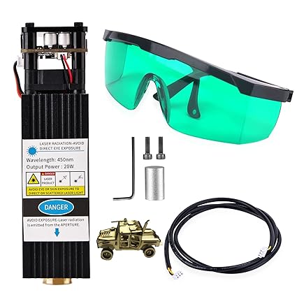 Pet Baby Laser Module 12V Input Voltage, 5500mW Output Optical Power/ 20W Electrical Power Engraving kit for 3 Axis CNC Router Machine, with Blue-Violet Light, Blue L aser, Black
