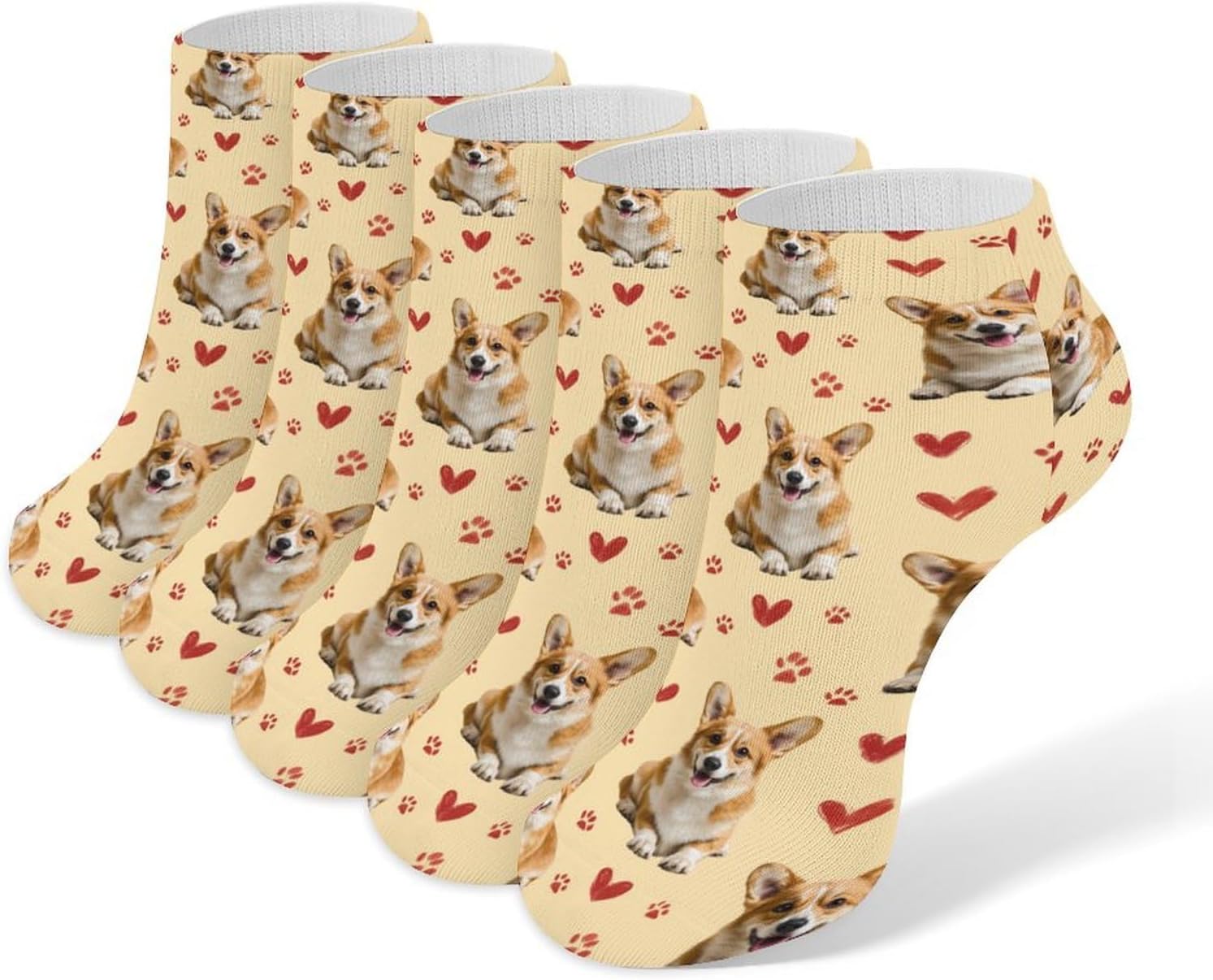 Cute Corgi Dog Paw Socks for Men Women 5 Pairs Ankle Socks
