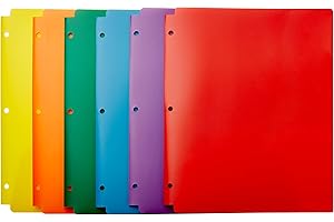 Amazon Basics Plastic 3-Ring Binder Folder, 8.5x11, Pack of Six, Assorted Colors