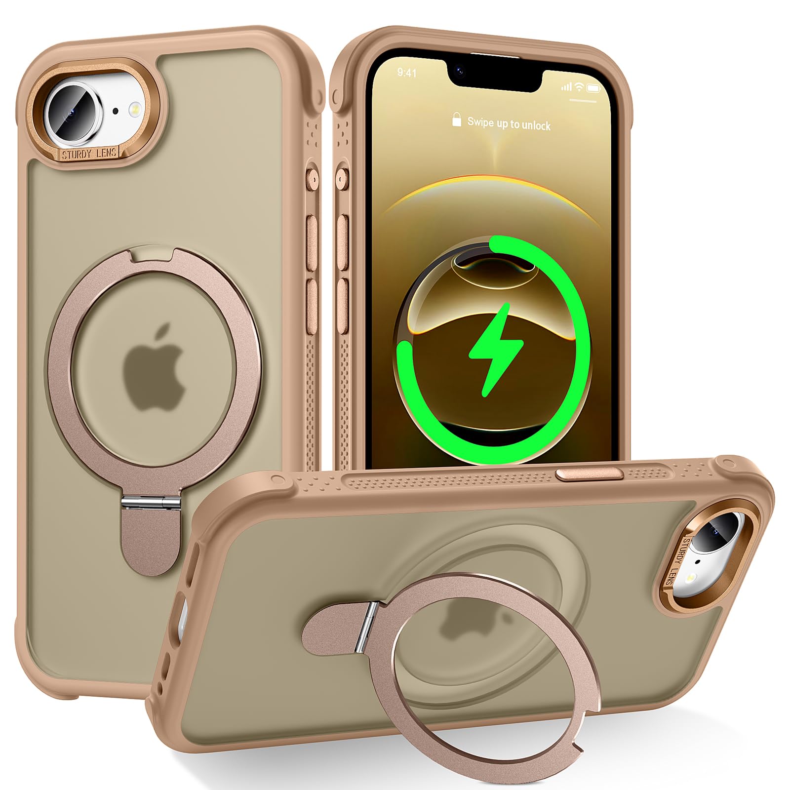 Designed for iPhone 16e Case with Magnetic Stand Military Drop Protection Great Grip Feeling Matte Translucent Back Slim